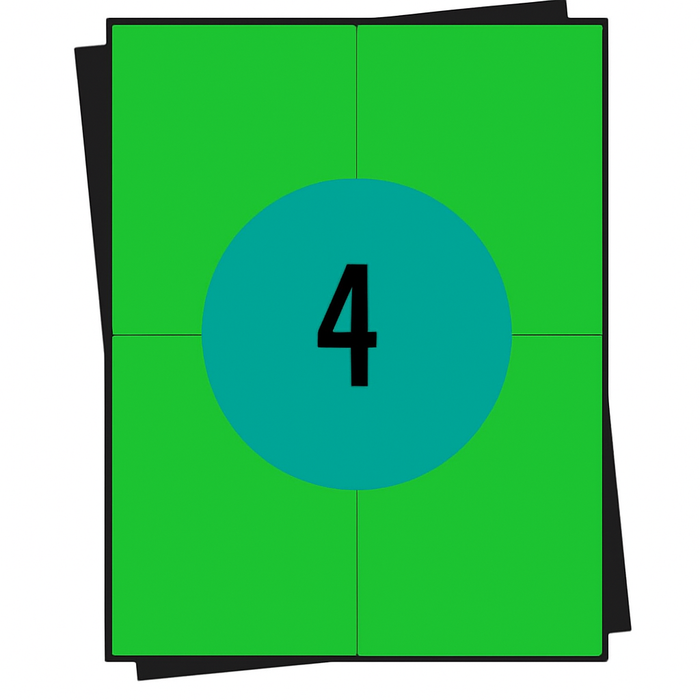A4 stickervellen groen,  4 per vel, 105 x 148 mm, permanent - 100 vellen
