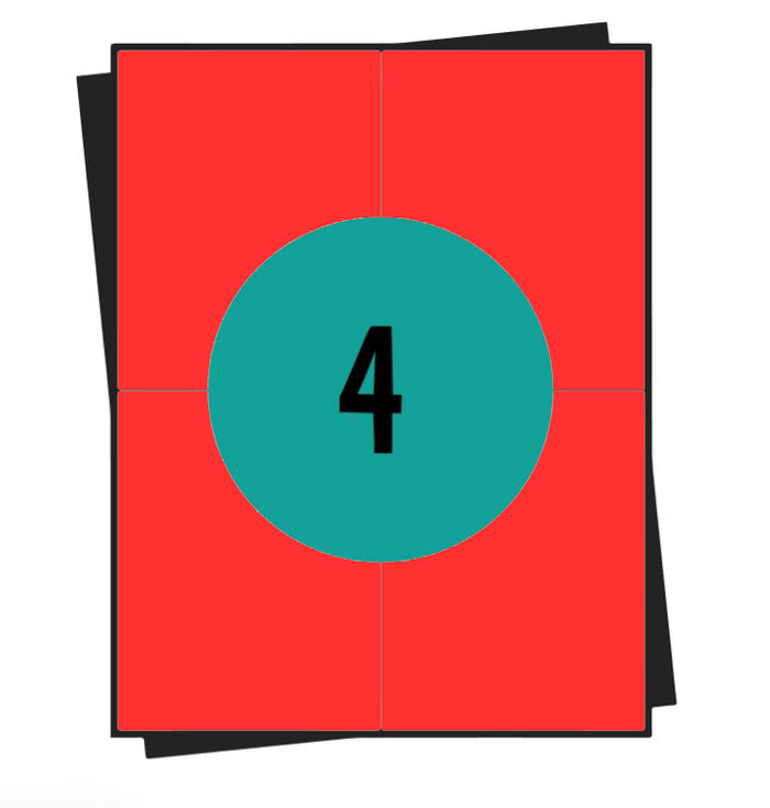 A4 stickervellen rood,  4 per vel, 105 x 148 mm, permanent - 100 vellen