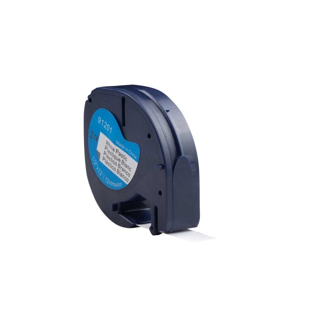 Dymo Compatible LetraTag  91201 (S0721610 ) tape zwart op wit 12 mm x 4 m